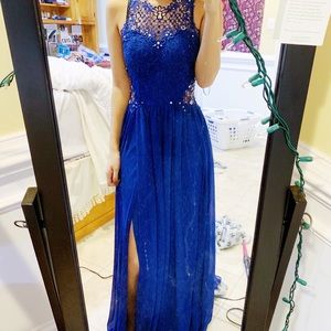 Royal Blue Lace Top Prom Dress